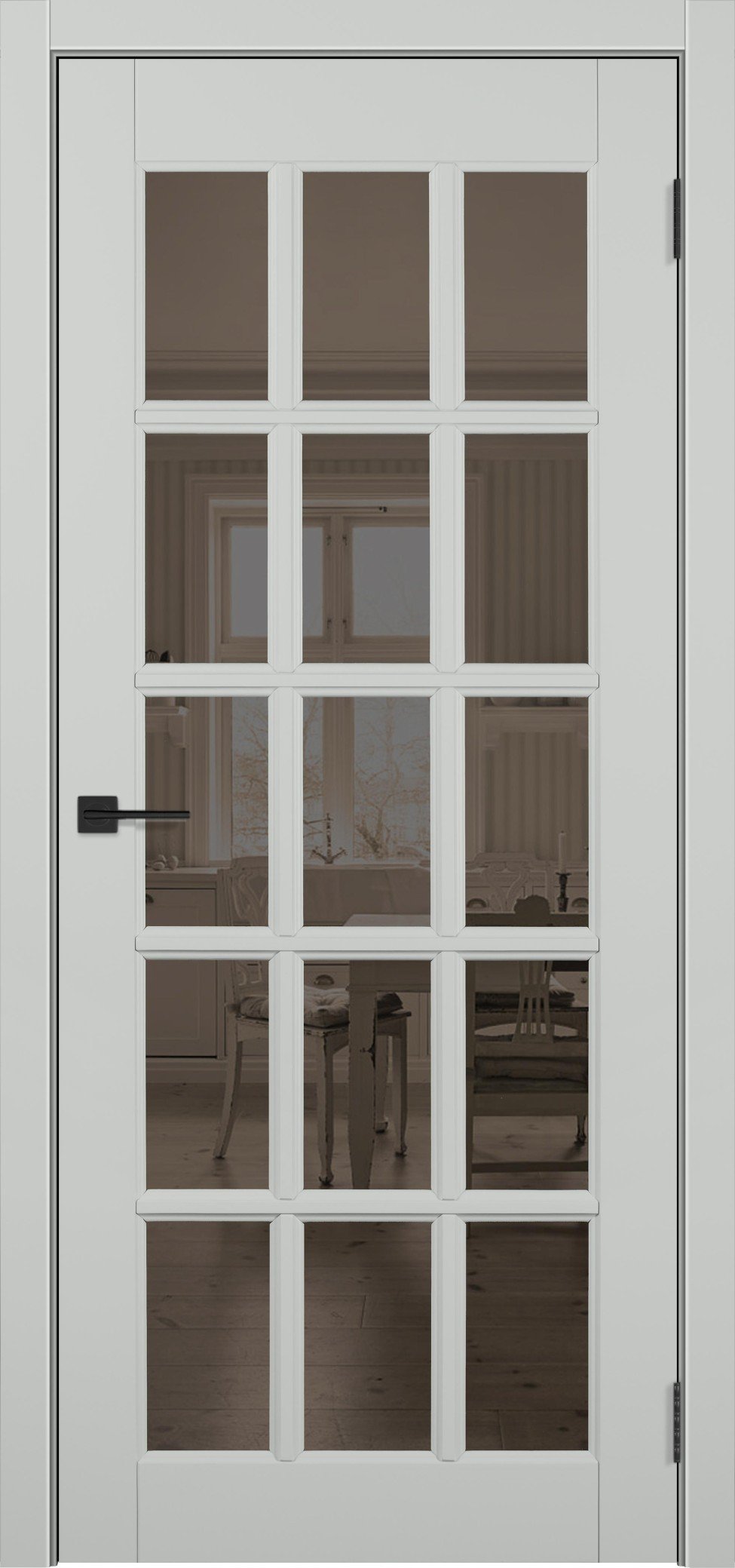 Межкомнатная дверь Tandoor «Английская решетка» остекленная, RAL 7035, массив сосны